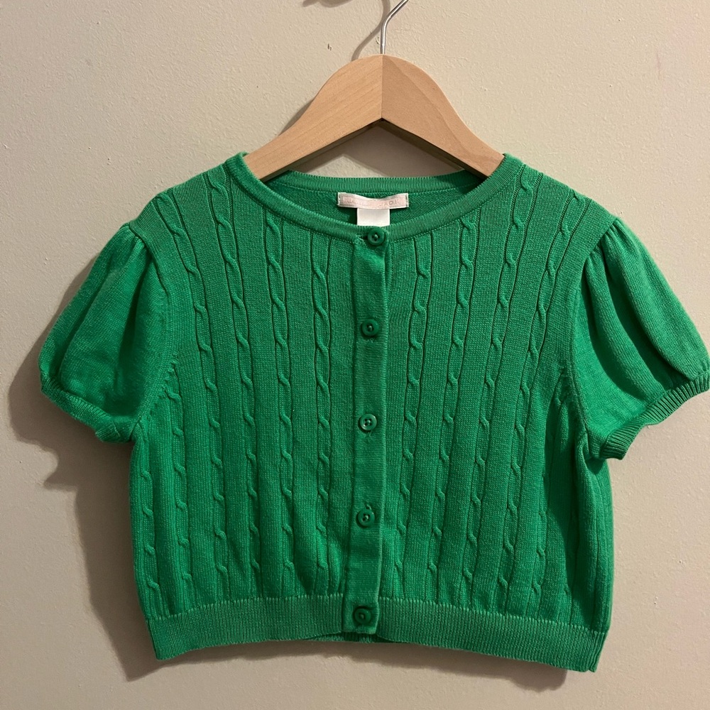 Janie and Jack Green Cable Knit Short Sleeve Cardigan